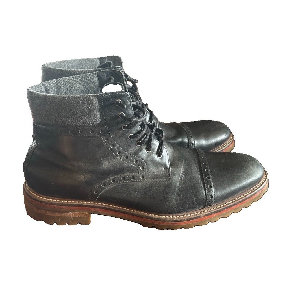 Johnston Murphy JM1850 Men's 10.5M Black Cap Toe Brogue Boots Lug Sole